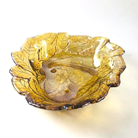 Vintage Indiana Loganberry Carnival Glass Bowl Marigold Amber Leaves Candy Dish - Picture 2 of 5